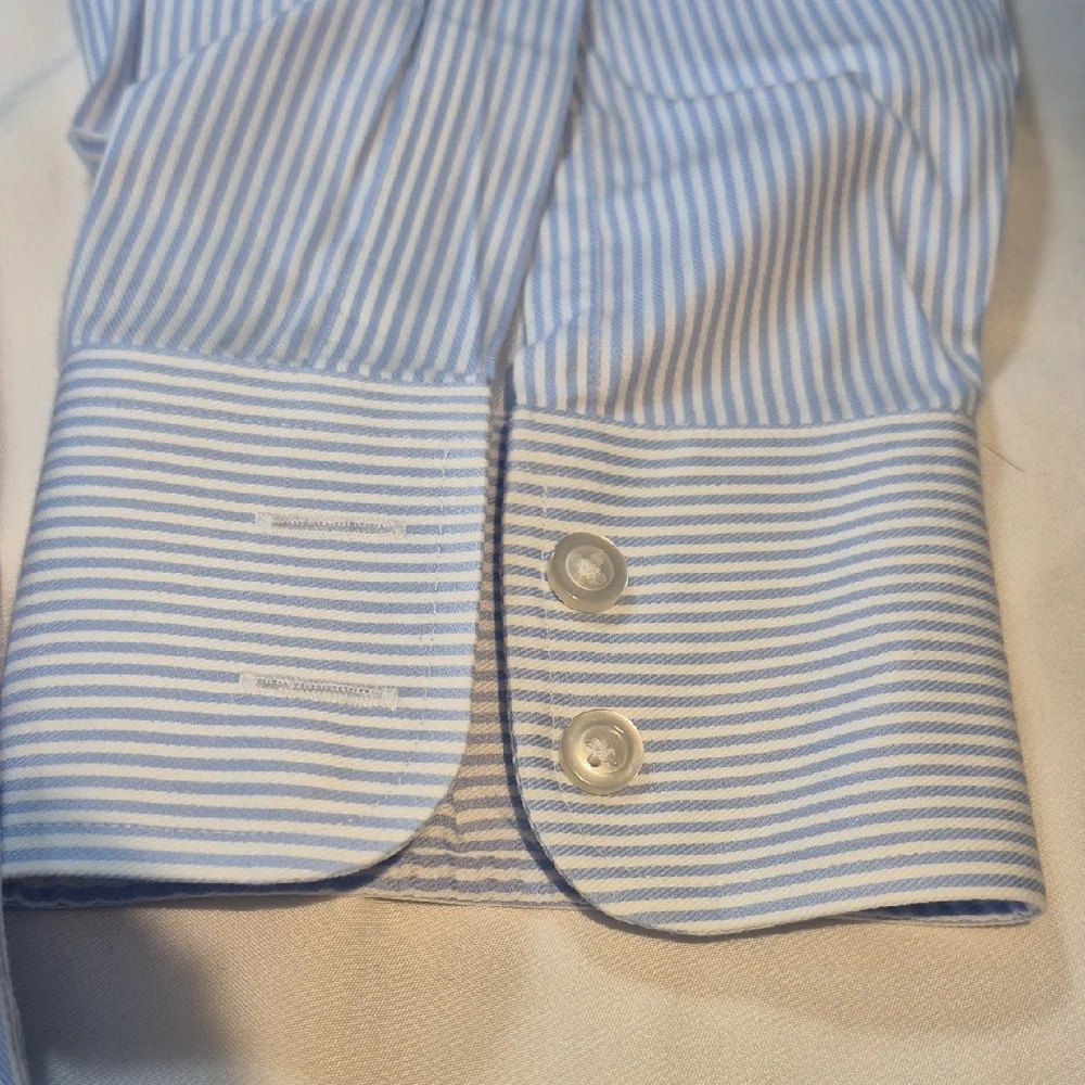 T.M.Lewin Men's Light Blue Pinstripe Dress Shirt - Picture 8 of 16
